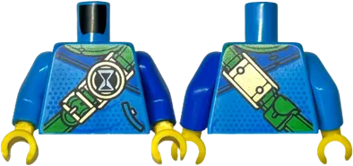 Torso Robe with Blue Shoulder and Dots, Bright Green Neck and Belt with Hourglass and Gold Buckles, Pocket with Black Outline Pattern / Blue Arm Left / Dark Azure Arm Right / Yellow Hands