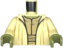 Torso SW Robe Open with Hood and Small Creases over Dark Tan Layered Shirt, Olive Green Neck Pattern / Tan Arms / Olive Green Hands