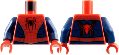 Torso Spider-Man Costume with Dark Silver Webbing, Black Spider with Short Legs, Dark Blue Side Panels and Waist Pattern / Dark Blue Arms / Red Hands