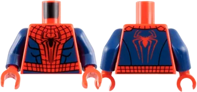 Torso Spider-Man Costume with Black Webbing, Spider with Long Legs, Dark Blue Side Panels and Waist Pattern / Dark Blue Arms / Red Hands