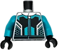 Torso Racing Suit Black Panels, Dark Turquoise Lines and Hem, Silver Collar and Zipper Pattern / Dark Turquoise Arms / Black Hands