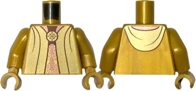 Torso Gold Robe Open with Copper Lining and Hood over Ornate Vertical Sash, Circle Brooch, Dark Brown Neck Pattern / Pearl Gold Arms / Pearl Gold Hands