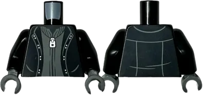 Torso Jacket Open over Dark Bluish Gray Cardigan Sweater with Silver Zipper Pattern / Black Arms / Dark Bluish Gray Hands