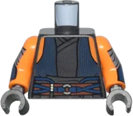 Torso SW Vest Open with Dark Blue Pinstripes over Tunic, Reddish Brown Belt with Cords and Silver Ring, Orange Shoulders Pattern / Orange Arms with Dark Bluish Gray Wrappings and Dark Blue Bracers Pattern / Pearl Dark Gray Hands