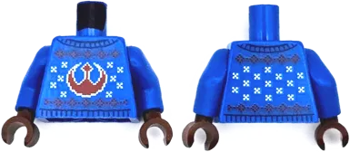 Torso Knit Holiday Sweater with Red Rebel Alliance Symbol and White Snowflakes Pattern / Blue Arms / Reddish Brown Hands