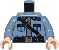 Torso Shirt with Pockets, Black Collar, Dark Blue Shoulders, and Silver Buttons, Belt and Strap with Buckles, Dark Bluish Gray Tie Pattern / Sand Blue Arms / Light Nougat Hands