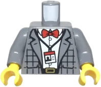 Torso Plaid Suit Jacket, White Shirt, Red Bow Tie, ID Badge, and Black Belt with Gold Buckle Pattern / Dark Bluish Gray Arms / Yellow Hands