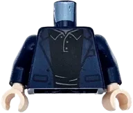 Torso Jacket Open with Pockets over Black Shirt with Dark Bluish Gray Buttons and Collar Pattern / Dark Blue Arms / Light Nougat Hands