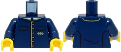 Torso Train Uniform Jacket with 2 Pockets, Gold Buttons, Trim and Logo Pattern / Dark Blue Arms / Yellow Hands