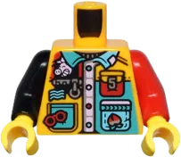 Torso Shirt with Collar, Buttons, Pockets, Red Glasses, Zipper, and Monkie Kid Logo with Number 5 Pattern / Red Arm Left / Black Arm Right / Yellow Hands