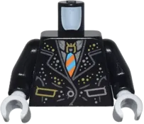 Torso Suit with Gold and Silver Trim, Pockets, and Dots, Dark Azure and Orange Striped Tie, and Helmet Logo Pattern / Black Arms / Light Bluish Gray Hands