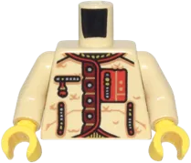 Torso Jacket with Red Trim and Patch, Dark Red Button Panel, and Silver and Gold Zippers Pattern / Tan Arms / Yellow Hands