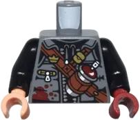 Torso Vest with Zipper over Black Hoodie, Reddish Brown Strap with Paint Spray Can and Monkie Kid Logo Pattern / Black Arms / Dark Red Hand Left / Nougat Hand Right