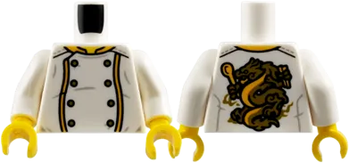 Torso Chef Jacket, 8 Gold Buttons, Bright Light Orange Trim, Gold Dragon on Back Pattern / White Arms / Yellow Hands