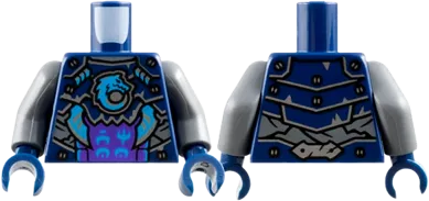 Torso Armor Plates with Silver Trim and Blades, Dark Azure Wolf and Ninjago Logogram &#39;WO&#39; and &#39;MO&#39; Pattern / Dark Bluish Gray Arms / Dark Blue Hands