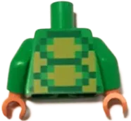 Torso Pixelated Olive Green, Tan and Light Bluish Gray Stomach, Lime and Green Shell on Back Pattern &#40;Minecraft Turtle Skin Warrior&#41; / Bright Green Arms / Nougat Hands