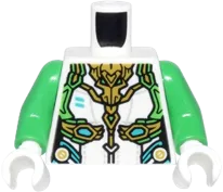 Torso Female Armor Bright Green, Gold, and Dark Turquoise Trim and Small Gold Dragon Head and Spine Pattern / Bright Green Arms / White Hands