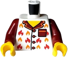Torso Pajama Shirt with Buttons, Dark Red Pocket and Collar, Red and Orange Flames, Yellow Neck Pattern / Dark Red Arms / Yellow Hands