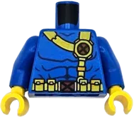 Torso Super Hero Costume with Dark Blue Muscles Outline, Yellow Belts and Pouches with Red Buckles Pattern / Blue Arms / Yellow Hands