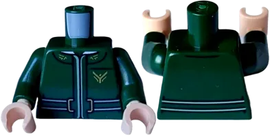 Torso Jacket with Black Seams, White Belt and Gold Buckle and Atreides Hawk Crest Pattern / Dark Green Arms / Light Nougat Hands