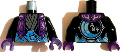 Torso Dark Purple Robe over Black and Dark Bluish Gray Tunic with Dark Azure Belt and Moon on Back Pattern / Black Arms / Dark Purple Hands