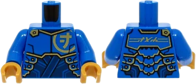 Torso Armor Plates over Dark Blue Tunic, Gold Trim and Ninjago Logogram Letter J, &#39;JAY&#39; on Back Pattern / Blue Arms / Pearl Gold Hands