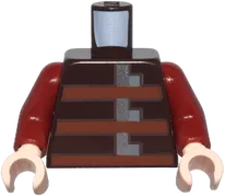 Torso Pixelated Armor with Reddish Brown Stripes and Silver and Dark Bluish Gray Buckles Pattern / Dark Red Arms / Light Nougat Hands
