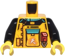 Torso Racing Suit, Dark Turquoise Trim, Large Pocket with Chinese Logogram &#39;?&#39; &#40;Sky&#41;, and Monkie Kid Logo Pattern / Black Arms / Yellow Hands