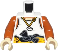 Torso Tank Top, Necklace, Black and Bright Light Orange Racing Suit Tied at Waist, and Monkie Kid Logo Pattern / Dark Orange Arms / Tan Hands