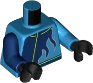 Torso Racing Jacket with Dark Blue Flame and Lime Trim Pattern / Dark Azure Arm Left / Dark Blue Arm Right / Black Hands