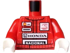 Torso Racing Suit with White Stitching in Grid and Shell, Senna, Honda, and Nacional Logos Pattern / Red Arms / White Hands