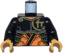 Torso Armor Plates over Orange Tunic, Gold Trim and Ninjago Logogram Letter C, 'COLE' on Back Pattern / Black Arms / Pearl Gold Hands