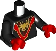 Torso Super Hero Costume with Red 'V' and Webbing, Gold Spider Logo Pattern / Black Arms / Red Hands