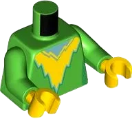 Torso Super Hero Costume with Yellow Jagged Panel and Metallic Light Blue Neck Pattern / Bright Green Arms / Yellow Hands