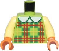 Torso Plaid Dress with Green Squares, Red and Yellow Lines, and White Collar Pattern / Bright Light Yellow Arms / Orange Hands