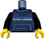 Torso with Dark Azure Hoodie, Pocket and &#39;MUSTANG&#39; and White &#39;DARK HORSE&#39; and Stripes Pattern / Black Arms / Yellow Hands