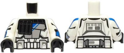 Torso SW Armor Black Pouches, Light Bluish Gray Panel with Blue Stripes, Detailed Belt Pattern &#40;Clone Wars&#41; / White Arms with Armor and Blue Stripes Pattern / Black Hands