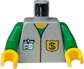 Torso Bank Employee Jacket, Dollar Sign Badge and ID Pattern / Green Arms / Yellow Hands