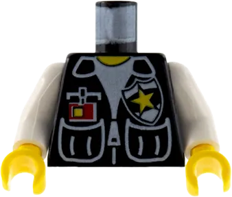 Torso Police Vest, White Shirt, ID, Yellow Star Badge Pattern / White Arms / Yellow Hands