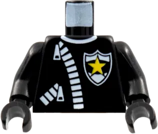 Torso Police Leather Jacket with Thick White Zippers and Badge with Yellow Star Pattern / Black Arms / Black Hands