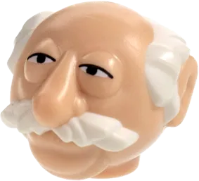 Minifigure, Head, Modified Muppet Waldorf with White Hair and Moustache Pattern