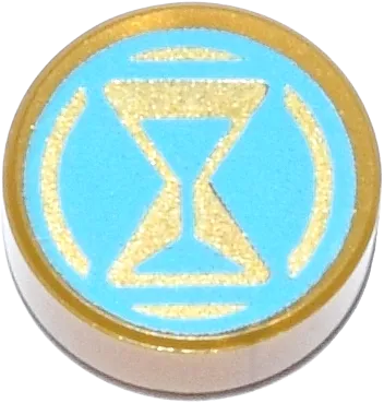Tile, Round 1 x 1 with Gold and Medium Azure Hourglass and Circle Pattern