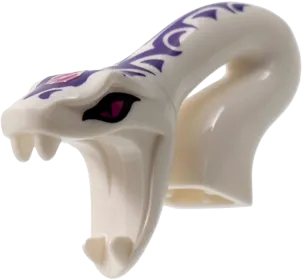 Minifigure, Head, Modified Snake Long Neck with Open Mouth with Magenta Eyes and Gem and Dark Purple Tribal Symbol Tattoos Pattern