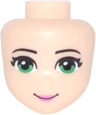 Mini Doll, Head Friends with Thin Black Eyebrows, Green Eyes, Dark Pink Lips, and Closed Mouth Smile Pattern
