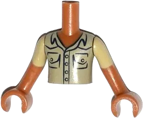 Torso Mini Doll Boy Tan Shirt with Breast Pockets Pattern, Medium Nougat Arms with Hands with Tan Short Sleeves