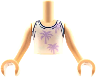 Torso Mini Doll Boy White Top with Palm Trees Pattern, Light Nougat Arms with Hands