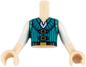 Torso Mini Doll Boy Dark Turquoise Vest with Black Pinstripes, Gold Buckles Pattern, Light Nougat Arms with Hands with White Sleeves
