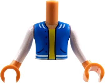 Torso Mini Doll Boy Blue Vest with Pockets, Yellow Undershirt Pattern, Nougat Arms with Hands with White Long Sleeves