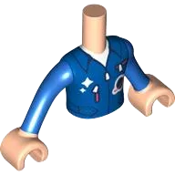 Torso Mini Doll Boy Jumpsuit with Zippers, Pockets, and Classic Space Logo Pattern, Light Nougat Arms with Hands with Blue Sleeves