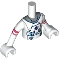 Torso Mini Doll Boy Spacesuit with Silver Collar, Buttons, and Classic Space Logo Pattern, White Arms with Hands with Coral Stripes